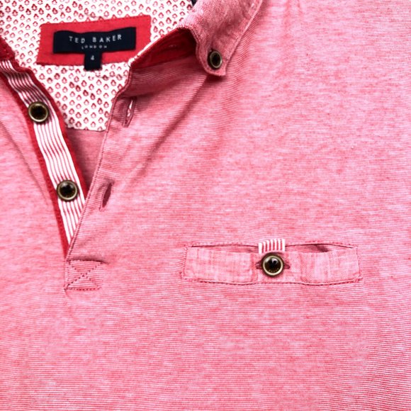 Ted Baker Button Collar Red and White Polo Shirt - Picture 4 of 6